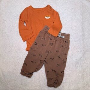 Joe Fresh Orange Waffle-Knit Baby Top with Fox Applique